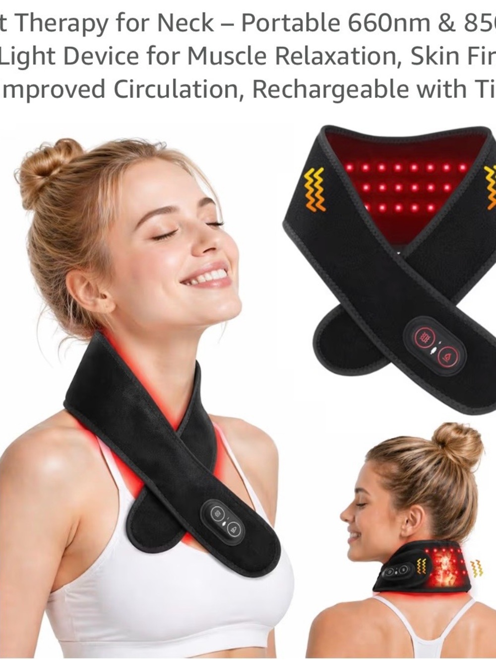 Neck Red Light Therapy Wrap - Portable LED Heat & Vibration